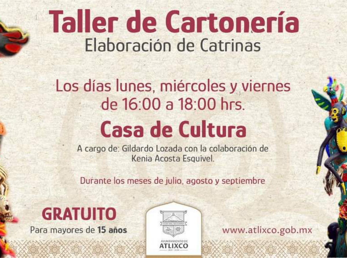Casa de Cultura Acapetlahuacan y dirección de turismo invitan a participar en el taller de cartonería. 