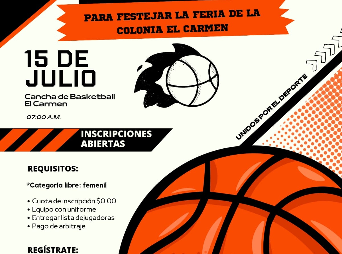 Para festejar en la feria de la colonia El Carmen en Atlixco, se realizará un torneo relámpago de básquetbol ¡Participa!