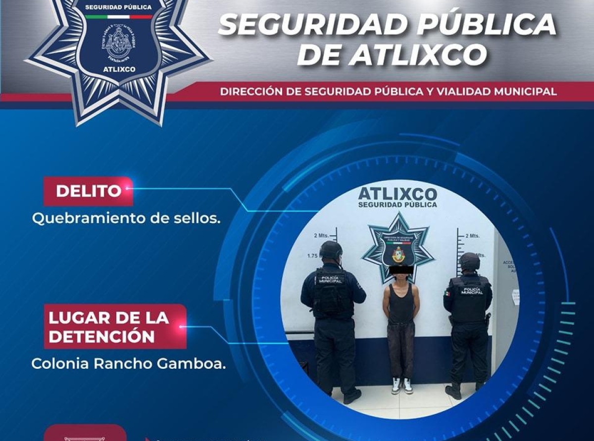 Policía municipal de Atlixco detiene a masculino por robo a comercio y localiza camioneta con reporte de robo